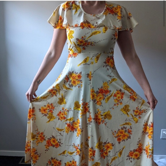 Vintage handmade 70's floral bird Maxi Dress - Picture 2 of 7
